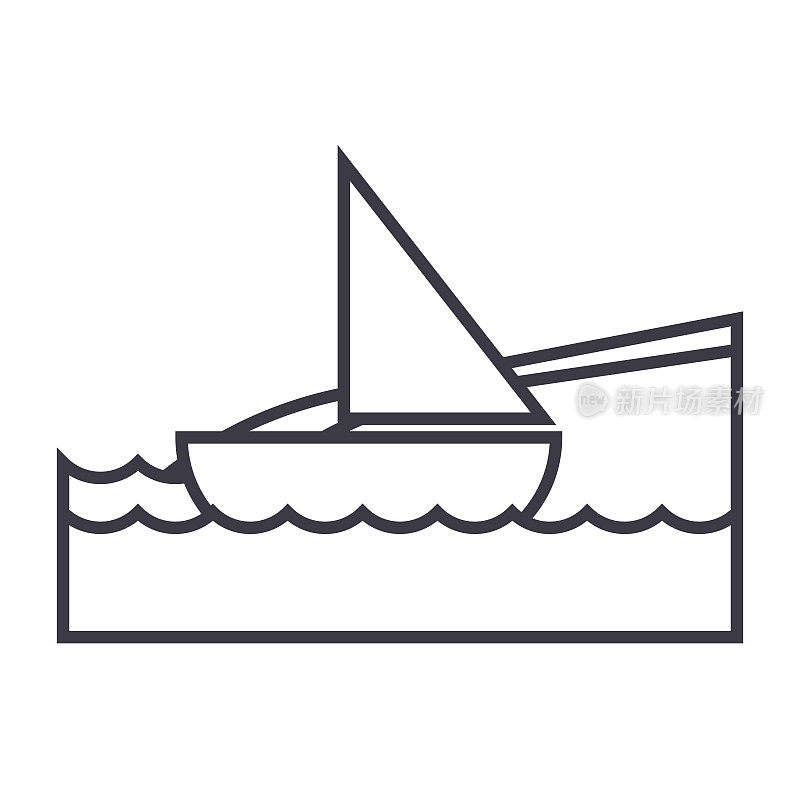 yacht on sea, beach vacation vector line icon, sign, illustration on background, editable strokes
